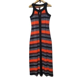 Susan Lawrence Sleeveless Maxi Dress Orange and Black Stripes Size Small